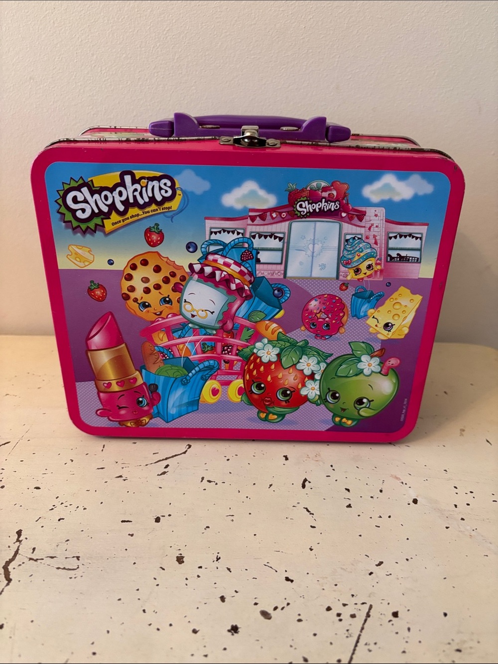 Shopkins Pink and Purple Tin Lunchbox - Kids Toy Storage
